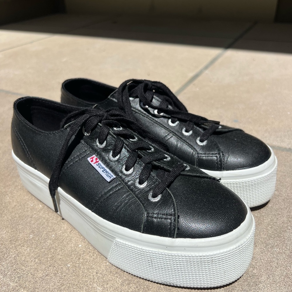 Superga Black and White Platform Sneakers Classic Design